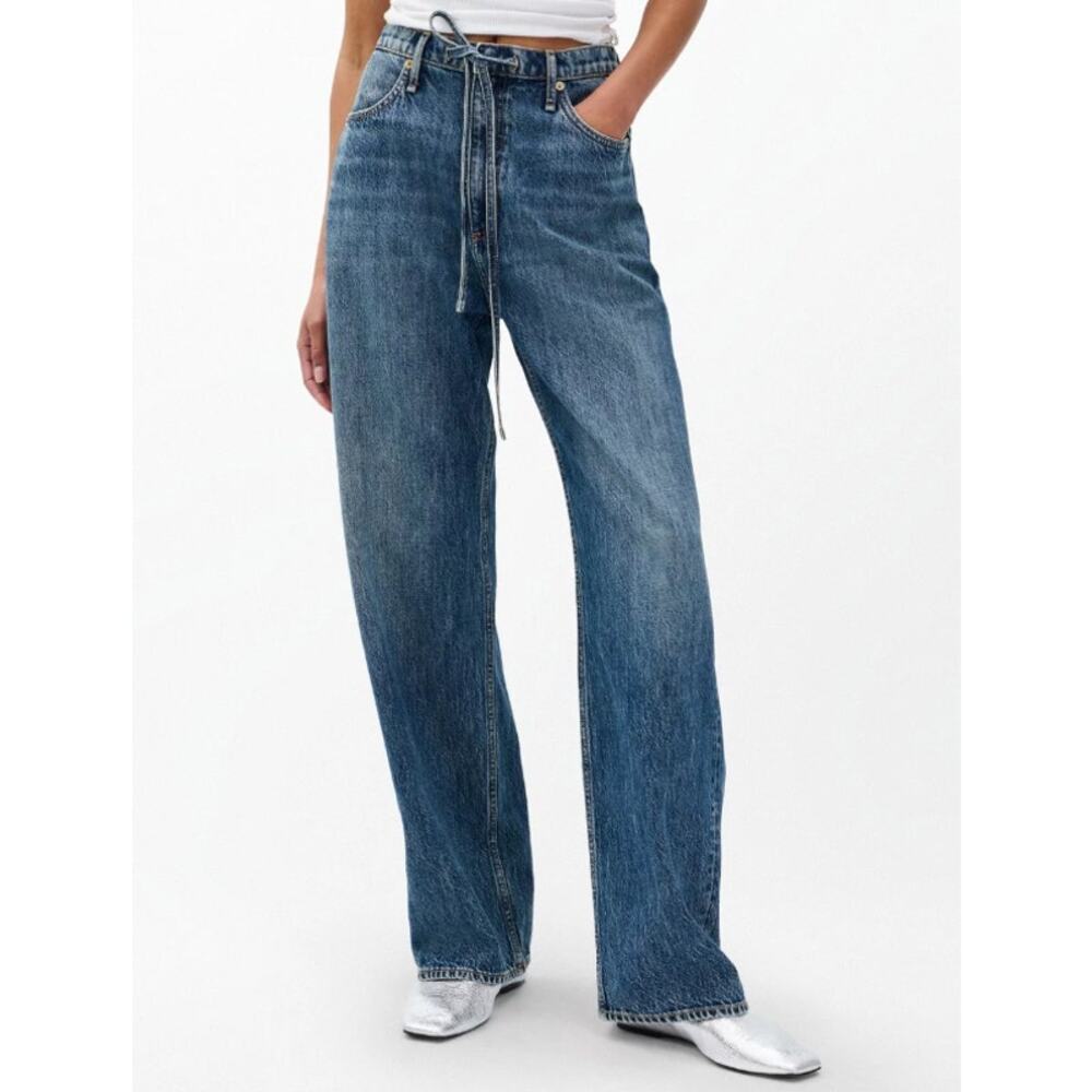Rag & Bone Pheobe Drawstring Wide Leg Jeans Medium Wash Women's Sz XS